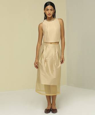 Beige plain silk co ord set 1