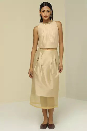 Beige plain silk co ord set