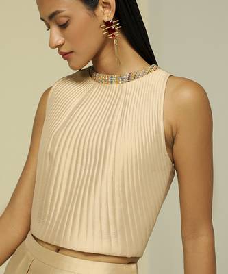 Beige plain silk co ord set 2