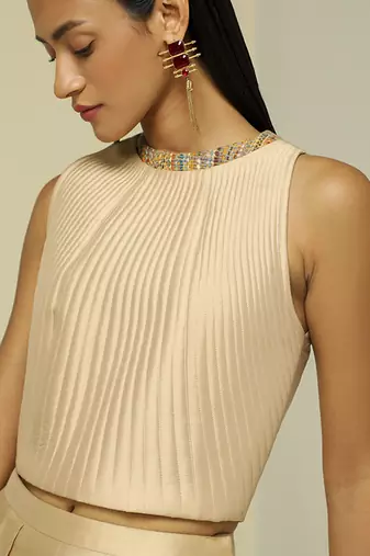 Beige plain silk co ord set