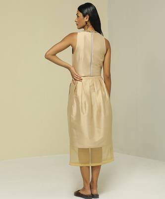 Beige plain silk co ord set 3