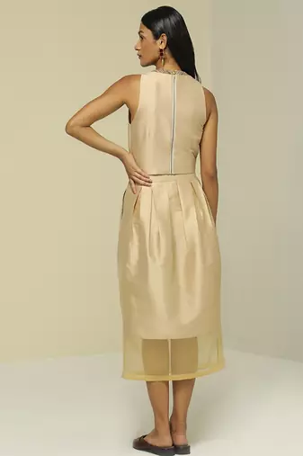 Beige plain silk co ord set