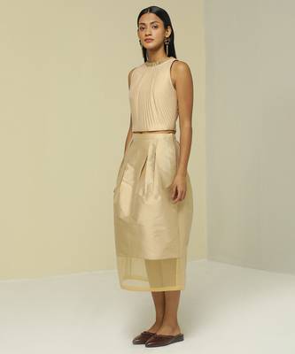 Beige plain silk co ord set 4