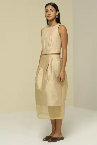 Beige plain silk co ord set