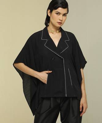 Black plain silk kaftan 1