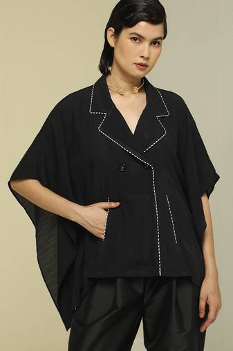 Black plain silk kaftan