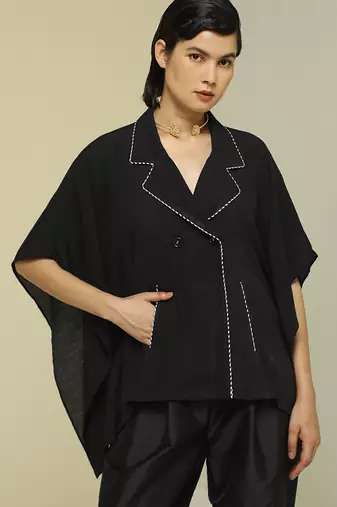 Black plain silk kaftan