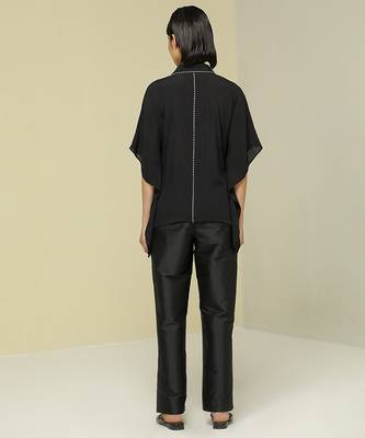 Black plain silk kaftan 2