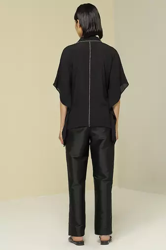 Black plain silk kaftan