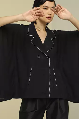 Black plain silk kaftan