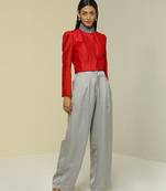 Red plain silk jacket set