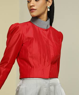 Red plain silk jacket set 2