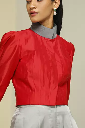 Red plain silk jacket set