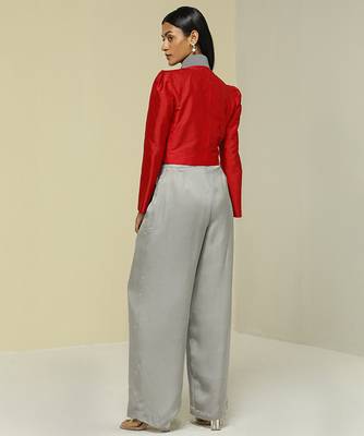 Red plain silk jacket set 3