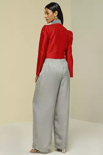 Red plain silk jacket set