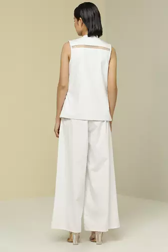 White plain cotton jacket set