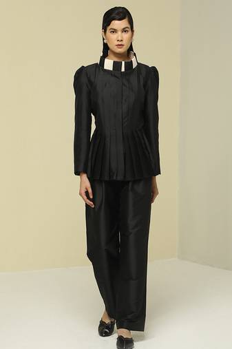 Black plain silk jacket set