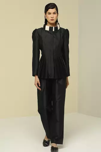 Black plain silk jacket set
