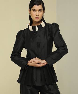 Black plain silk jacket set 2