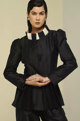 Black plain silk jacket set