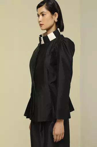 Black plain silk jacket set