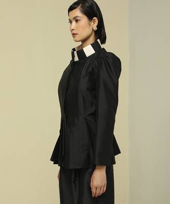 Black plain silk jacket set 4