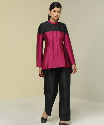 Pink plain silk jacket set 1