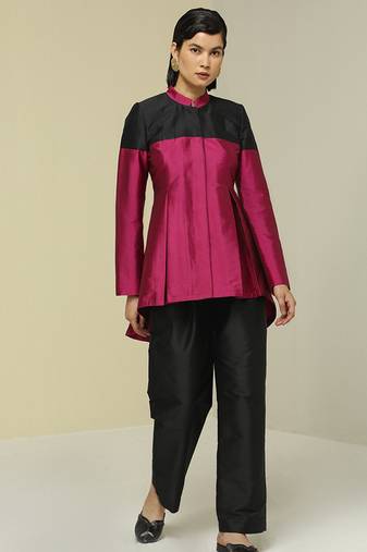Pink plain silk jacket set