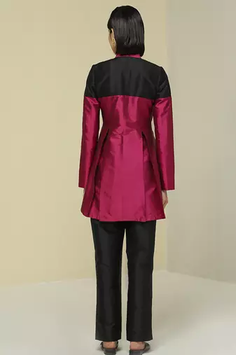 Pink plain silk jacket set