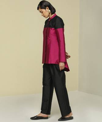 Pink plain silk jacket set 3