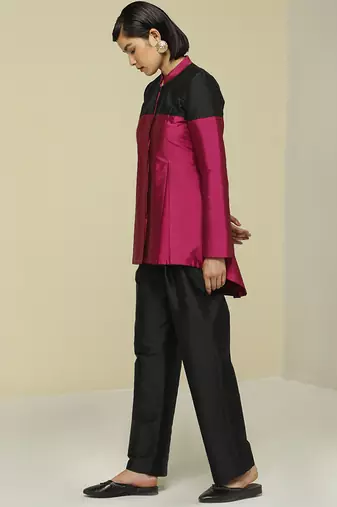 Pink plain silk jacket set