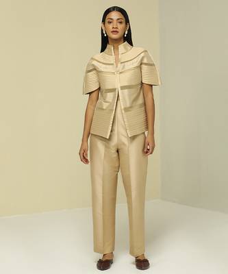 Gold plain silk jacket set 1
