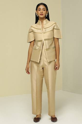 Gold plain silk jacket set