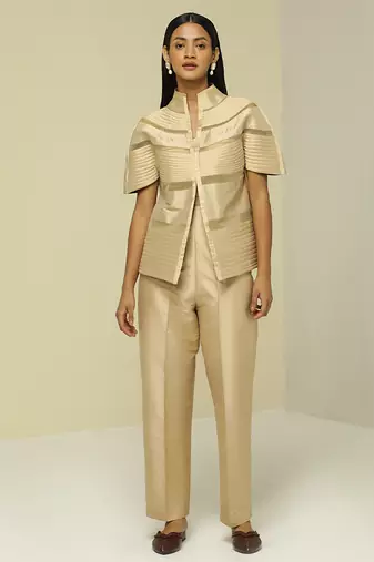 Gold plain silk jacket set