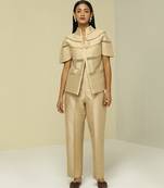 Gold plain silk jacket set