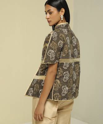Gold plain silk jacket set 2