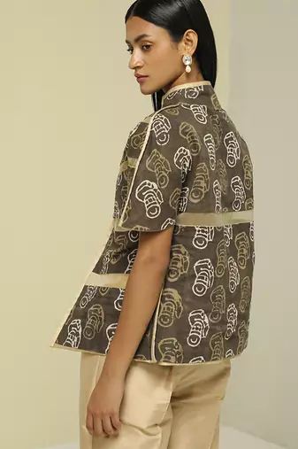 Gold plain silk jacket set