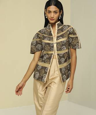 Gold plain silk jacket set 3