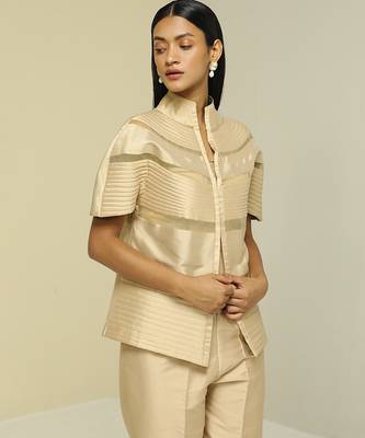 Gold plain silk jacket set 4