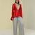 Red plain silk jacket set