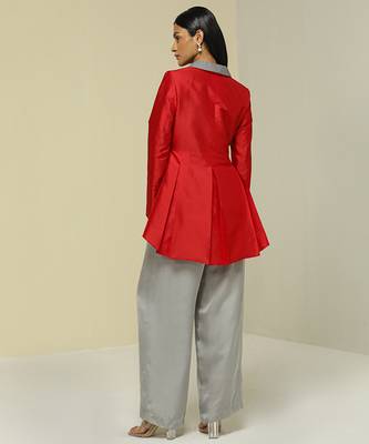 Red plain silk jacket set 2