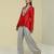 Red plain silk jacket set