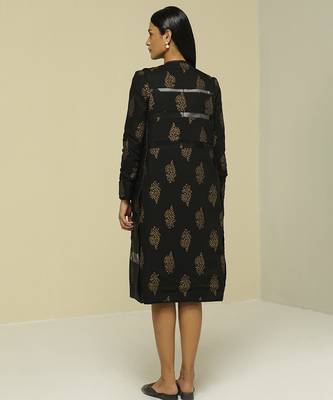 Black printed silk short dress 2