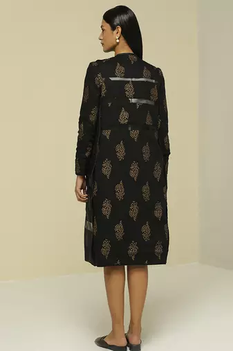 Black printed silk short dress