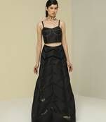 Black plain silk skirt set