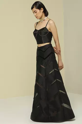 Black plain silk skirt set