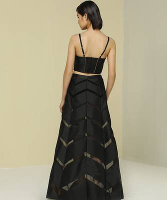Black plain silk skirt set 3