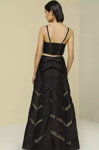 Black plain silk skirt set