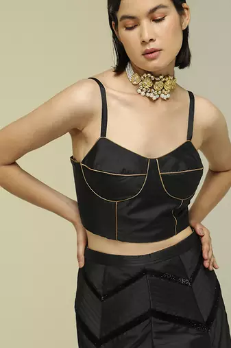 Black plain silk skirt set