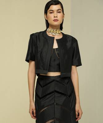 Black plain silk skirt set 5